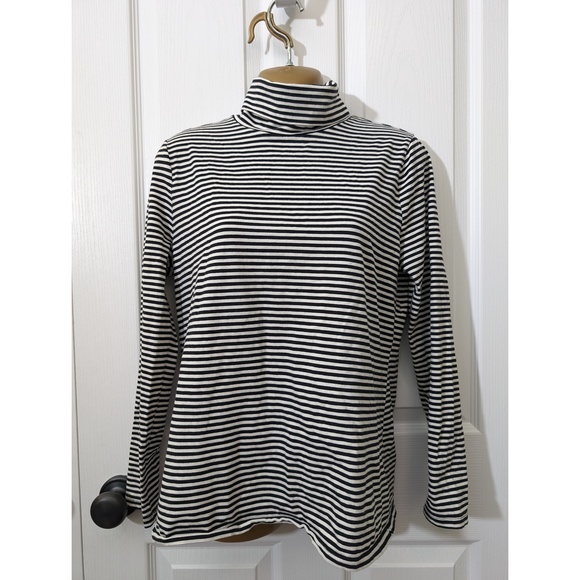 Talbots Tops - TALBOTS Knit Shirt Long-sleeve Striped Turtleneck Sz L Black